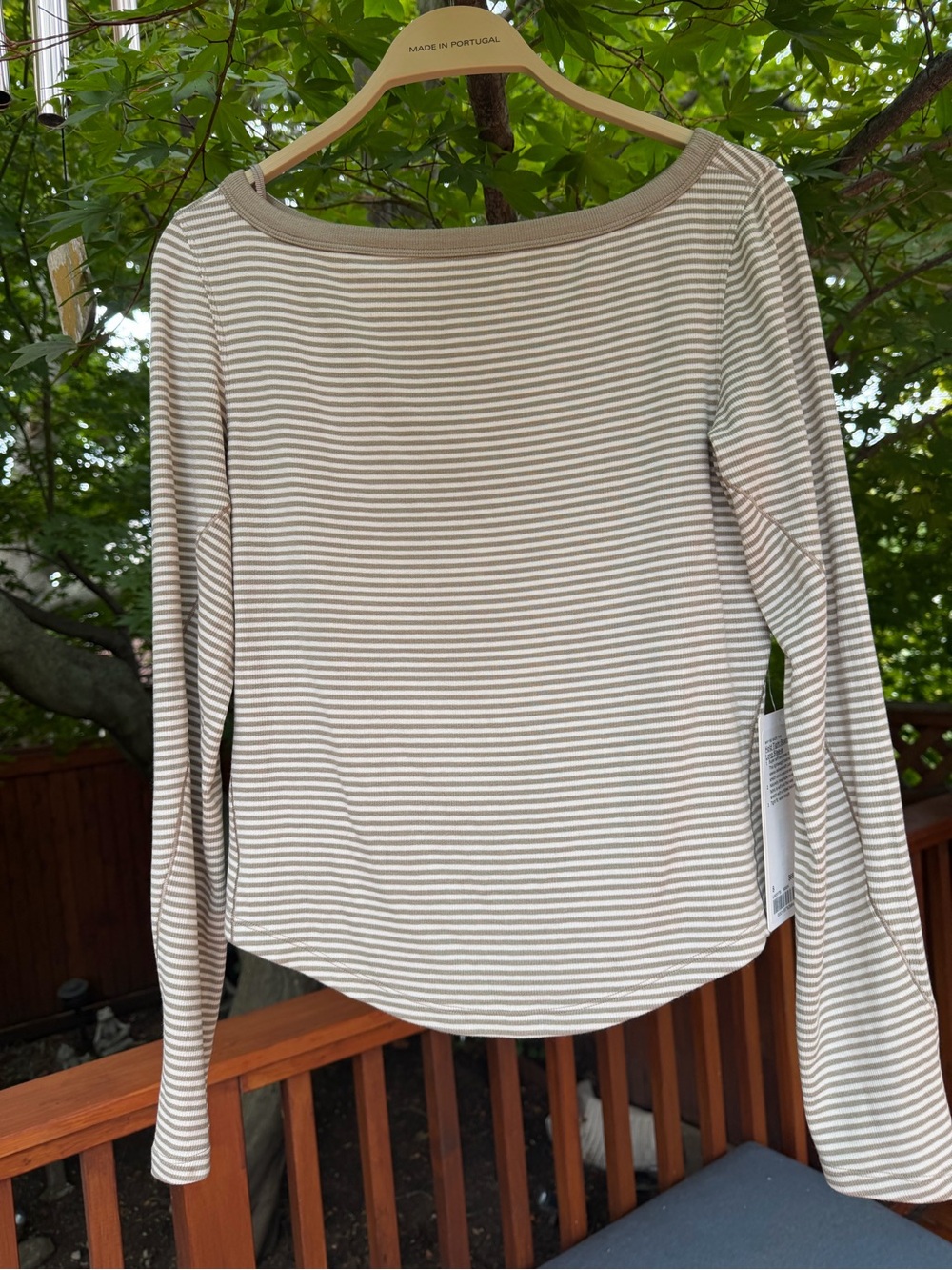 lululemon athletica Beige & White Striped Long-Sleeve Boatneck Top